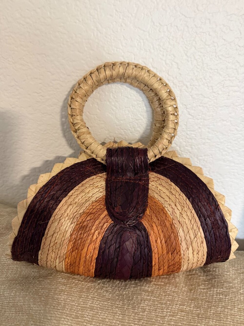 Colorful Woven Palm Bag from Mexico – Artisan Handbag Round Handle Boho
